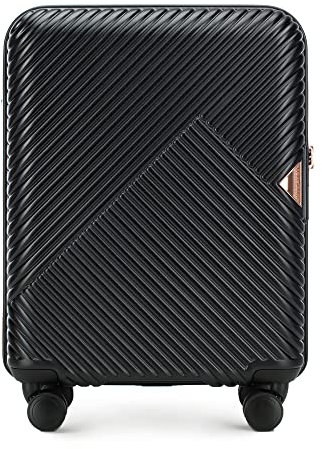 WITTCHEN GL Style Line | Reisekoffer Handgepäck Kabinengepäck Rollkoffer Hartschale aus Polycarbonat mit 4 Zwilling-Rollen Zahlenschloss Teleskopgriff GL Style Größe S Schwarz