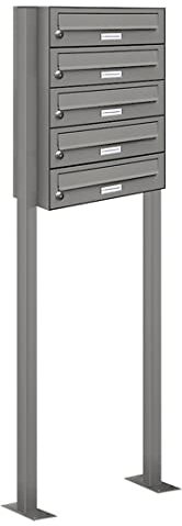 AL Briefkastensysteme 5er Briefkasten als Standbriefkasten, 5 Fach Briefkastenanlage in Aluminiumgrau RAL 9007 Postkasten modern