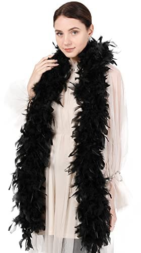 Ws&Wt 100 g Truthahn-Chandelle-Federboa für erwachsene Frauen, Kostüm-Accessoire, Partyzubehör, Schwarz, 2 Yards
