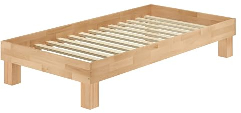 Erst-Holz®Einzelbett Futonbett Bettrahmen Buche geölt Massiv 90 x 200 cmRollrost inkl.