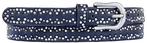 Zakatte • Damen schmaler Nietengürtel aus Kunstleder bis 105 cm BS028 (95 cm, Dunkelblau)