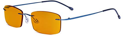 Eyekepper Computer-Brille - Blaulicht-Schutzbrille mit orange getönter Filtergläser für die Nacht - Randlose,blendschuz UV-Strahlen schutz Damen Herren,Blau