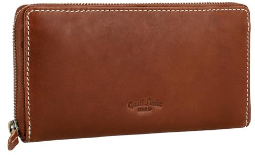 Gusti Geldbörse Leder - Cara Portemonnaie Brieftasche lang Geldbeutel viele Fächer Damen Braun Leder