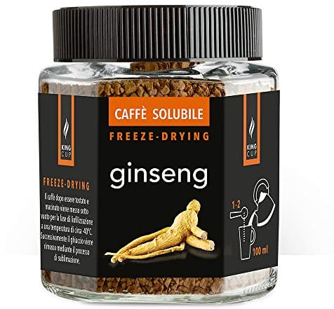 King Cup - 1 Vaso da 50 gr di Caffè Solubile con Ginseng, Caffè Ginseng Aromatizzato Istantaneo con Extra Solubilità, Ideale per Colazioni, Brunch, Iced Coffee, Senza Glutine, Vegano