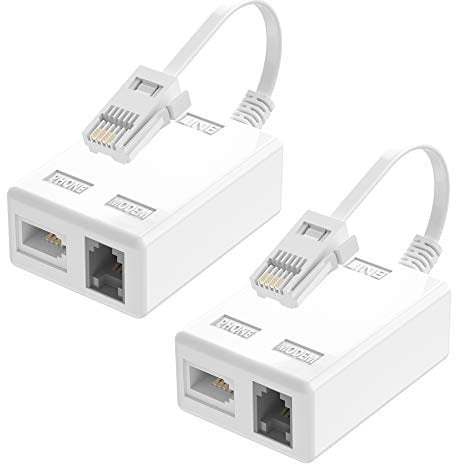 Ancable BT Plug to ADSL RJ11 Broadband Internet Microfilter Splitter 2 Pack, BT Male to RJ11 Female for Landline Modem Router Wifi Plug Telephone White Socket Phone Splitter Cable Sky