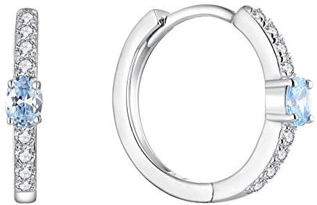 JO WISDOM Creolen Ohrringe Silber 925 Damen mit 3A Zirkonia März Geburtsstein Aquamarin Farbe,Schmuck für Frauen