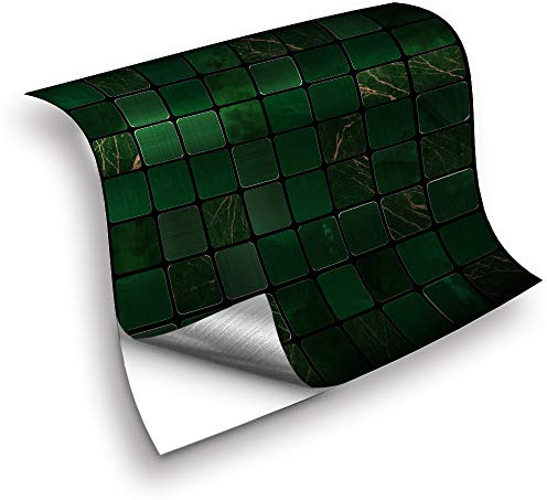 Hiseng 25 Stück Küchenrückwand Fliesenaufkleber, Hiser Klassisch Mosaik Stil Wasserdicht Ölfest Stickerfliesen Marmor Deko Selbstklebende für Badezimmer Wohnzimmer Dekoration (20x20cm,Grünes Mosaik)