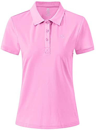 AjezMax Polo Donna Manica Corta Poloshirt Golf Camicia Lavoro Sportiva Estate Top Rosa XL