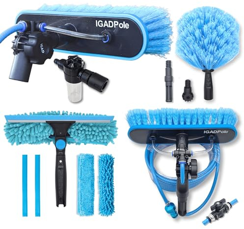 IGADPole Water-fed Brush Accesories Only Kit (no pole included) with Cobweb Duster, 10(25cm) Squeegee, Soap Dispenser