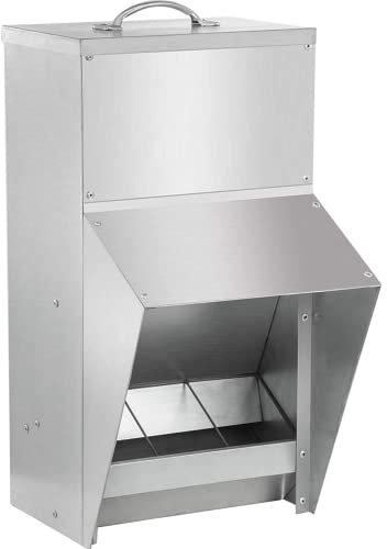 Futterspender für Hühner, verzinkt, 5,2 - 25 kg, Rattensicher, Geflügelfutterspender mit Deckel, wetterfest, für den Außenbereich, 11,3 kg, 32,8 x 21,1 x 48 cm