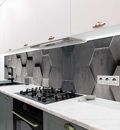 MyMaxxi Küchenrückwand Folie selbstklebend matt - einfache Montage ohne Bohren 0,4mm stark Versteift - Motiv Sechsecke grau 60cm hoch - Spritzschutz Küche Klebefolie ? Polygon Elegant 400 x 60cm