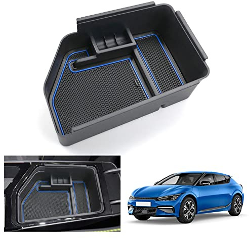 GAFAT Kompatibel mit Kia EV6 GT Line 2021-2025 2026 Mittelkonsole Aufbewahrungsbox, EV 6 2025 Armlehne Organizer Tray Mittelarmlehne Handschuhfach, EV6 2025 Zubehör (Blau)
