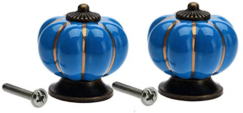 Mgoodoo 40mm Boutons Tiroir Vintage Bouton de Meuble Poignée en Céramique Bouton de porte de Placard Bouton Citrouille pour Armoire Buffet Commode Cuisine - Bleu