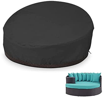 Inlisy Runder Tagesbettbezug für den Außenbereich, 190 cm, wasserdicht, winddicht, für Terrassenmöbel, Tagesbett, Sofa, Schwarz