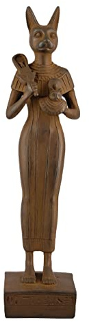 Antike ägyptische Statue der Göttin Bastet Katze Katze groß stehend Freude Liebe Musik Royal Ankh Matt Finish Schwarz Hergestellt in Ägypten hergestellt in Ägypten.