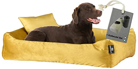 Rohrschneider Hundebett Kleine & Mittelgr. Hunde, Senf, L | inkl. Gassibeutel
