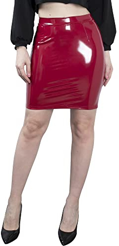 NewL Jupe moulante sexy en cuir PU effet mouillé pour femme Taille haute Miniskirts Rave Party Pole Dance Clubwear