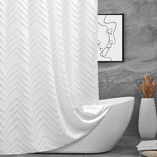 Extra lange Duschvorhänge, 183 x 248 cm, weiß, getuftet, Chevron, gestreift, Stoff, Duschvorhänge für Badezimmer, modern, Shabby-Chic, wasserdichter Stoff-Duschvorhang, Weiß