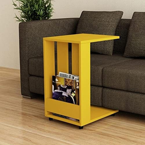 Shally Dogan Tavolino Ausiliario per Divano e Letto con Ruote, Tavolo da Caffè Mobile Design Moderno, Supporto Ideale per Arredare Casa, Ufficio, Struttura in Legno, 37.5 x 45 x 60H cm (Senape)