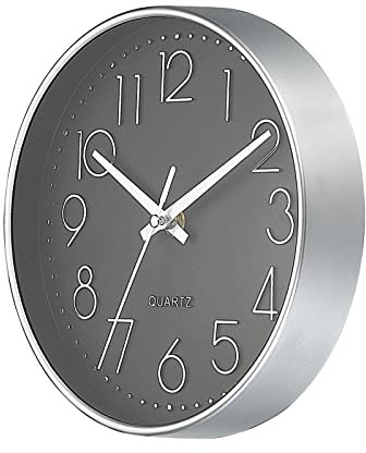 PATIKIL 8 Rund Wanduhr Batterie Betrieben Geräuschlos Kein Ticken Wanduhren mit Silber Arabisch Numerals für Büro Schlafzimmer Küche Deko Schwarz