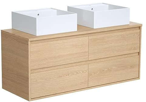 Vente-unique Milipam Hängeschrank mit Doppelwaschbecken zum Aufstellen, Eichenfurnier, 120 cm