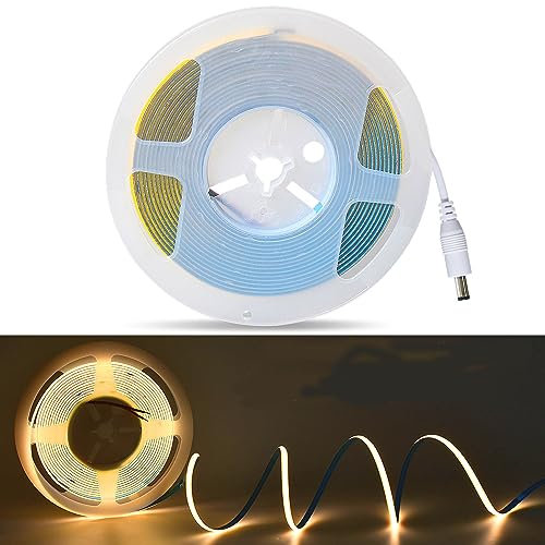 GEYUEYA Home Striscia LED 5 M Bianco caldo,384 LED/M Striscia led cob DC24V CRI 90+,Nastri LED Flessibile Luce per camere da letto scale (non alimentatore)
