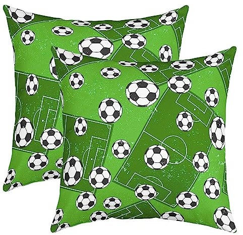 Kinder Fußball Kissenbezüge 40x40cm 2er Set Kissenbezüge Weich Rugby Sports Kissenbezug Kissenhülle Dekor Soccer Ball Spiel Dekorative Geschenk Fußball Lover Dekokissen Grün Sofakissen Couchkissen