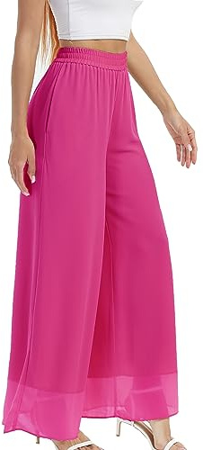 zsangbee Damen Palazzo-Hose mit weitem Bein, Chiffon, fließend, locker, Party, Hochzeit, elegante Freizeithose, Knallpink (Hot Pink), 3X-Groß