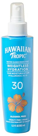 Hawaiian Tropic Weightless Hydration Water Mist for Body SPF 30, 5.2Fl Oz | Hawaiian Tropic Body Spray Sunscreen Mist, Water Based SPF 30, Non-Aerosol Sunscreen Spray, 5.2Fl Oz