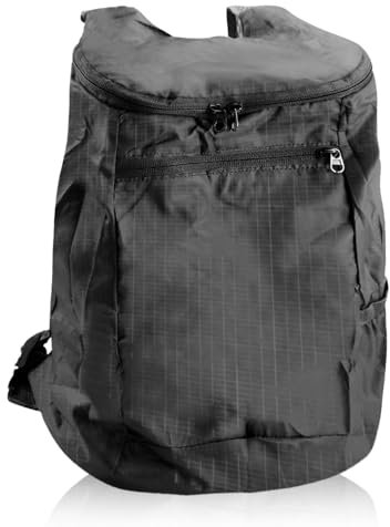 Luckious Small Lightweight Backpack - Foldable Waterproof Rucksack for Women and Men, Cycling Backpack for Camping, Hiking, Travel, and Biking (Black)