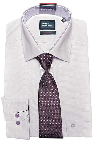 Daniel Grahame Conjunto de camisa y corbata para hombre de corte regular, Lila 15014t-71, 17.5