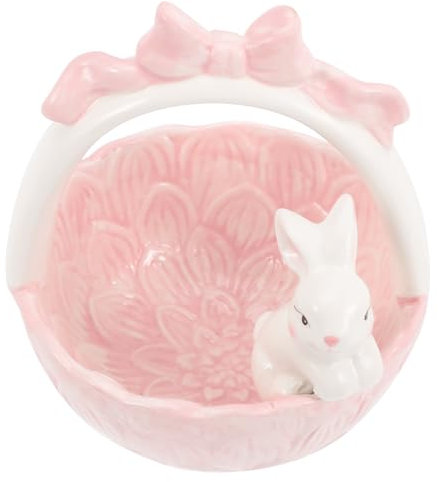 Zerodeko Plato De Dulces De Pascua Cesta De Conejo De Cerámica Conejo Tazón Decoración Porcelana Estatua De Conejo Con Cesta Huevo De Pascua Titular Para Fruta Favor De Fiesta De Pascua
