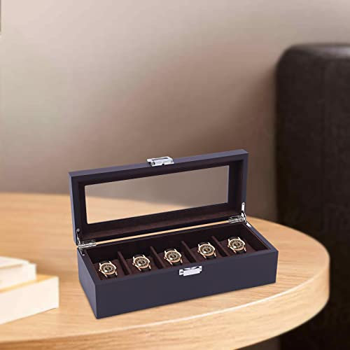 Ranuras De Caja De Reloj Independiente, Organizador De Caja De Reloj Sólida con Pantalla De Vidrio En La Parte Superior Por Caja Elegancia, Joyero para Colocar Relojes, Horquillas, 11.8 * 4.7 * 3.3