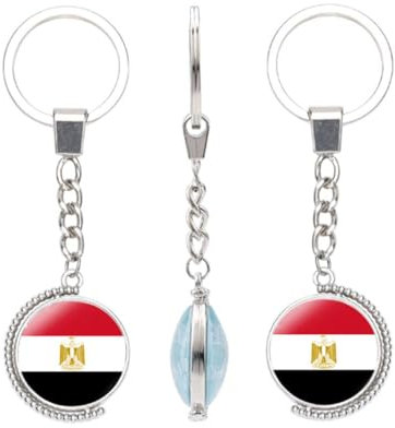 vmcoatdu Schlüsselanhänger mit Nationalflagge, doppelseitig, drehbar, Geschenk für Männer und Frauen, Edelstahl, Glas, Ägypten, Einheitsgröße