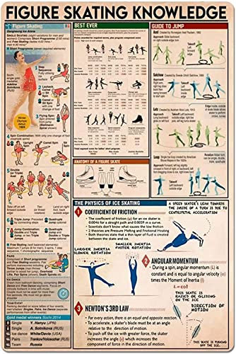 FJQWKLF Eiskunstlauf Wissen Metall Zinn Zeichen Vintage Eiskunstläufer Bildungs Poster Schlafzimmer Wohnzimmer Hause Wand Dekor 12x16 Zoll