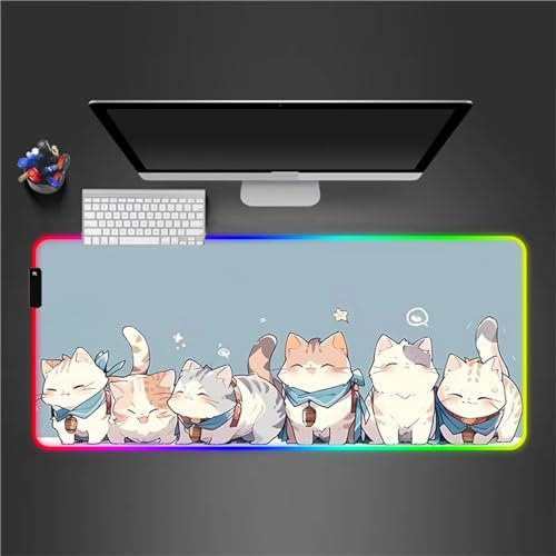 RGB Tapis de Souris Gaming Grand Tapis de Souris XXL 900x400x4mm 14 Modes d'éclairage LED Lumineuse Tapis de Souris Mouse Pad Rétroéclairage pour Gamer Clavier PC, Animaux Chats Mignons