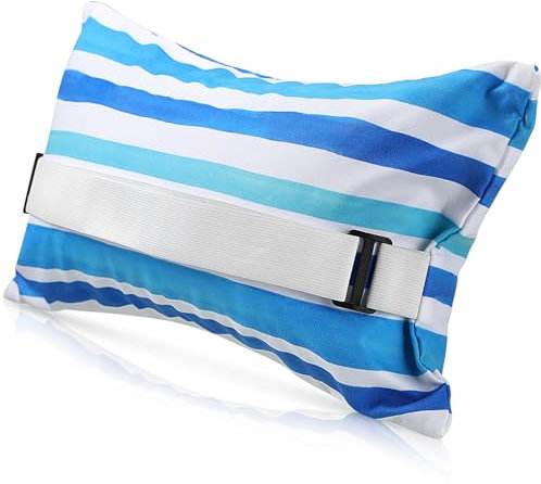 Menkxi 17x10 Inflatable Beach Pillow with Removable Cover, Beach Chair Backpacking Pillow with Strap Stripe for Summer Sand Pools Travel Vacations(Blue White)