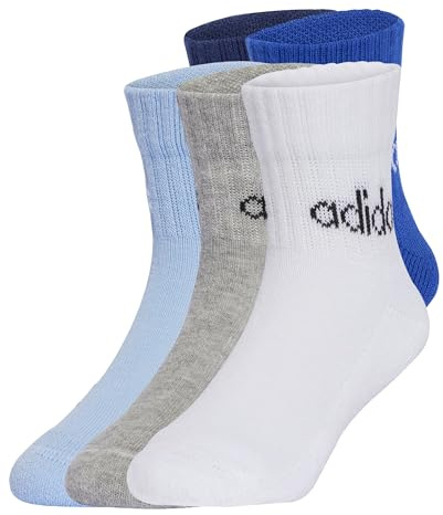 adidas Unisex Kinder Linear Kids Ankle Socks 5Pp, Dark Blue/Royal Blue/Glow Blue/Medium Grey Heather, 3-4 Years