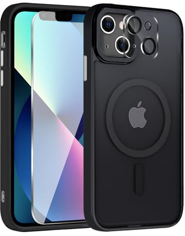 TQLGY for iPhone 13 Case, Phone Case iPhone 13 Magnetic Case [Compatible with MagSafe] Translucent Matte Back Slim Shockproof Military-Grade Protection Anti-Fingerprint Cover, Black