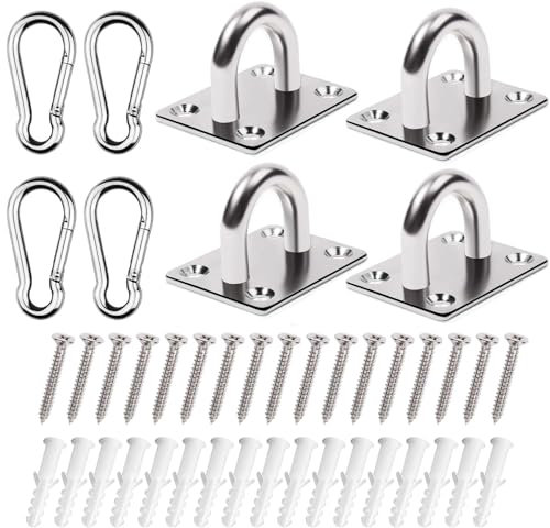 4 Stück 40 x 50 mm Edelstahl Augplatten und Karabiner Zurröse Deckenöse Decksplatte Platte Mastplatte für Sonnensegel/Wand-Befestigung