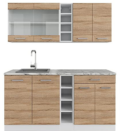 Vicco Singleküche R-Line, Küchenzeile Single, Sonoma/Weiß, 160 cm, AP Anthrazit