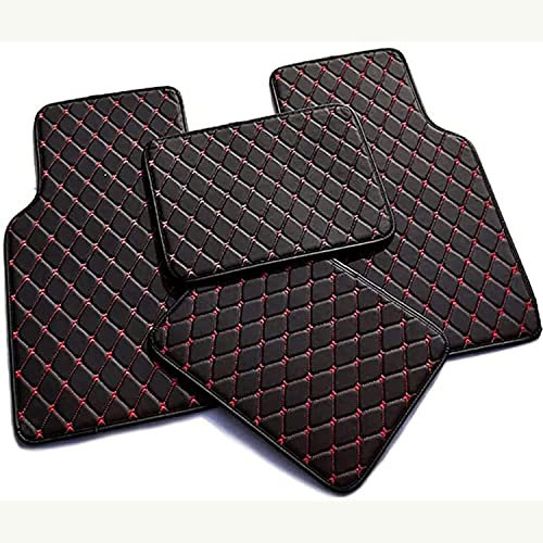 WLLLLa 4Pcs Abgrifffeste Auto Innen Boden Matte PU Leder Auto Fuß Pads Non-Slip Teppiche für Mercedes-Benz GLC AMG Sport 2017-2022,Zubehör,D-Black-red