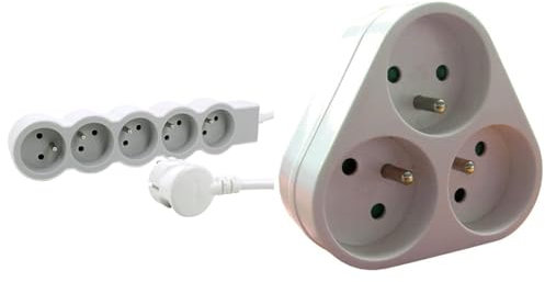 LEGRAND - Multiprise Extra-Plate - 5 Prises de Courant avec Terre - avec Cordon 3 m - Blanc et Gris Clair & Triplite 3X 16A Triangulaire - Blanc - Zenitech