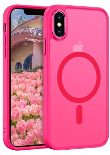 GaoBao Strong Magnetic for iPhone XS Max Case, Fashion Slim Fit iPhone XS Max Phone Case [Compatible with MagSafe] Classic Shockproof Translucent Matte Protective Cover for iPhone XS Max 6.5,Hot Pink