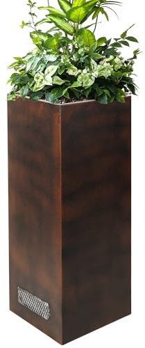 JonesHouseDeco Fioriera da giardino in metallo pesante Grande vaso rettangolare marrone in acciaio con fori di drenaggio e fioriere traspiranti con 2 prese d'aria in rete 30,5x30,5x76,2 cm-G902C02