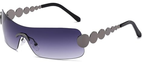 LJCZKA Randlose Y2K Sonnenbrille für Damen Herren 2000s übergroße Futuristische Sonnenbrille Mode Unisex Punk Schild Schirme Brille mit UV Schutz (Gun Gradient Grau)