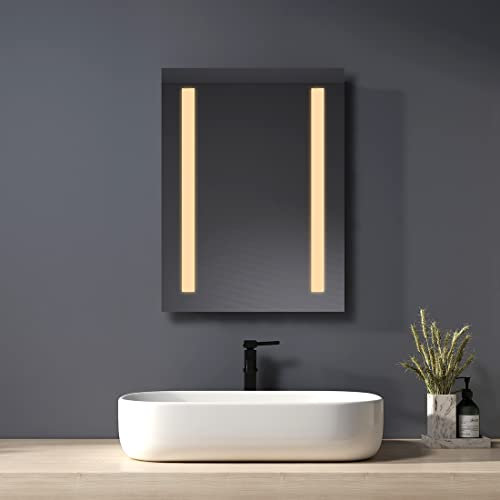 Heilmetz LED Badspiegel 45x60 cm, Badezimmerspiegel mit Beleuchtung, 3000K Warmweiß, IP44 Schutzart, Energiesparend, Spiegel mit Licht