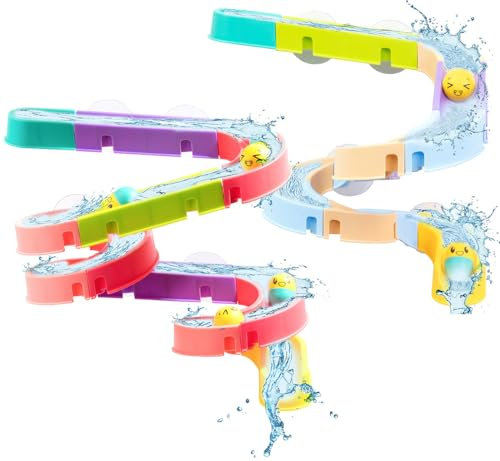Playtastic Kinder Spielzeug Mädchen: 50-teiliges Badewannen-Kugelbahn-Spielset, für Kinder ab 3 Jahren (Wasserspielzeug, Rollbahnen, Spiele)