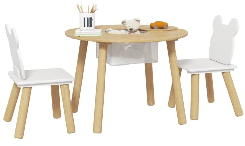 AIYAPLAY Holz 3-teiliges Kleinkind-Tisch- und Stuhl-Set 3-6 Jahre Natur