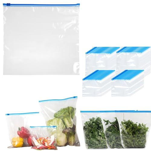 BLISSMART 30 pcs Reusable Freezer Bags Zip Lock Bags Transparent Sandwich Bags Seal Lock Food Storage Snacks Fruits & Freezing Leakproof & Resealable Plastic Bags 20x20cm